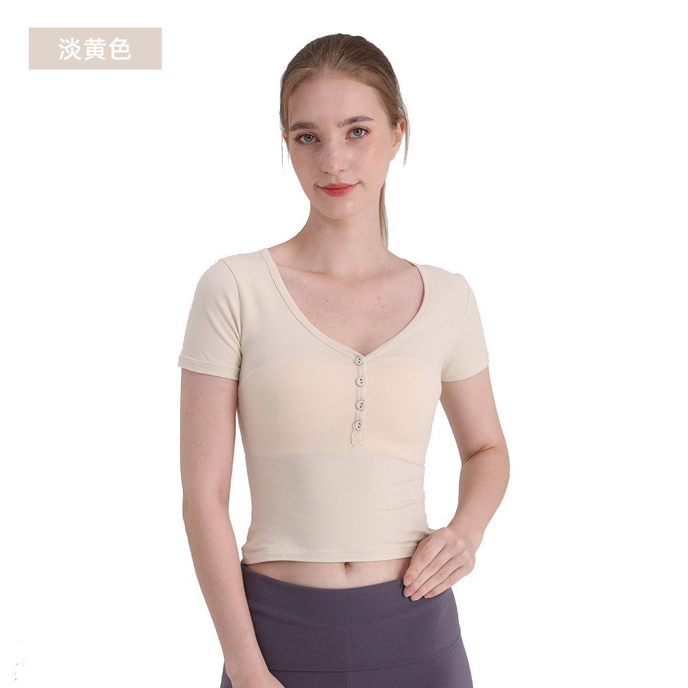 新款欧美skims上衣纽扣T恤 纯欲辣妹纯棉正肩T恤夏季收腰显瘦短袖