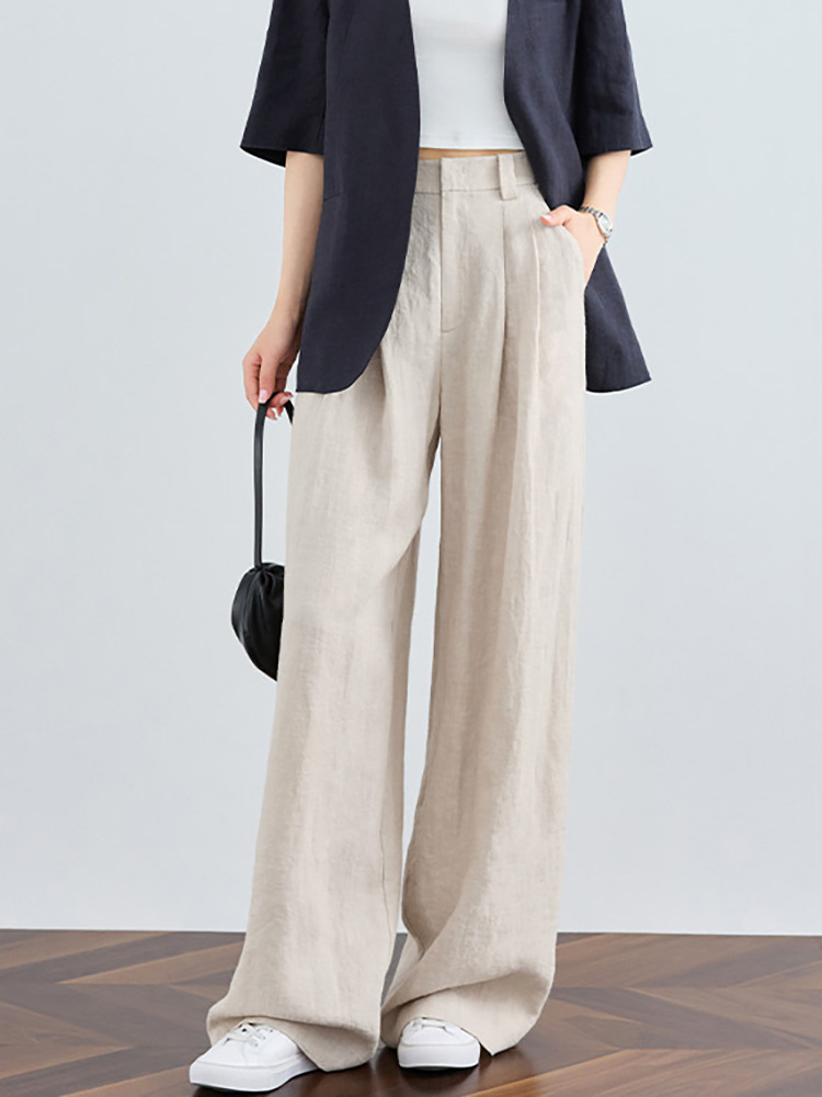 时尚高腰直筒设计阔腿裤女夏季薄款垂感休闲百搭气质长裤