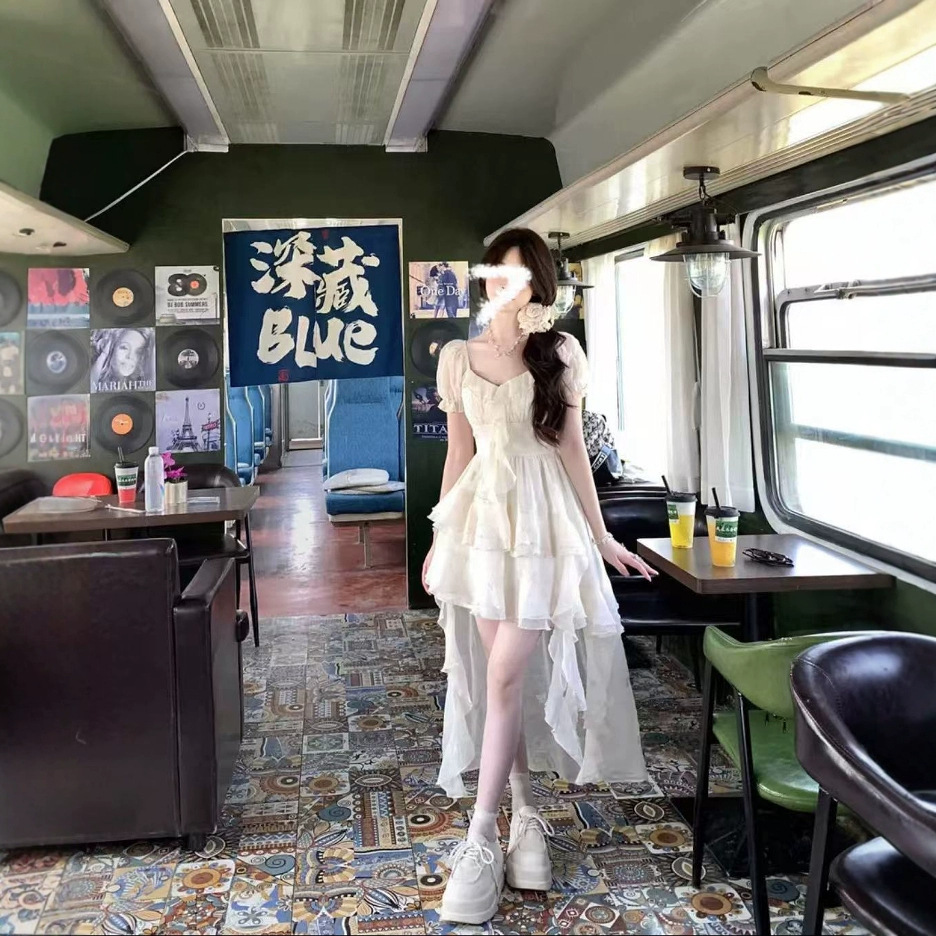 夏季法式茶歇前短后长设计感小众仙女裙甜美度假大码连衣裙