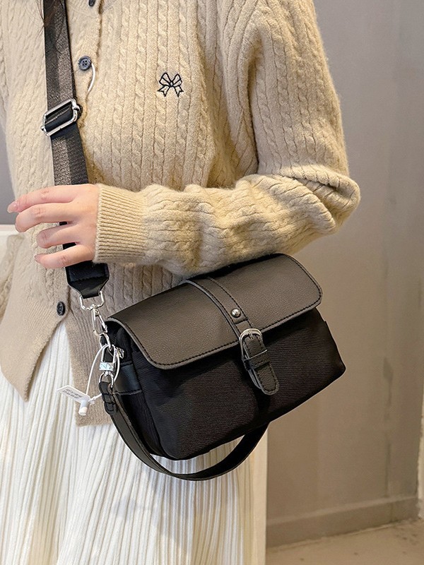 新款pu外贸跨境黑色百搭时尚手提包优雅高级感单肩包包轻奢斜挎包